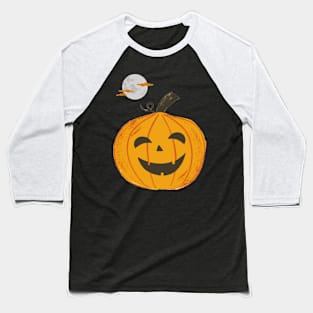 Halloween Carved Pumpkin Under The Moon (Black) Baseball T-Shirt